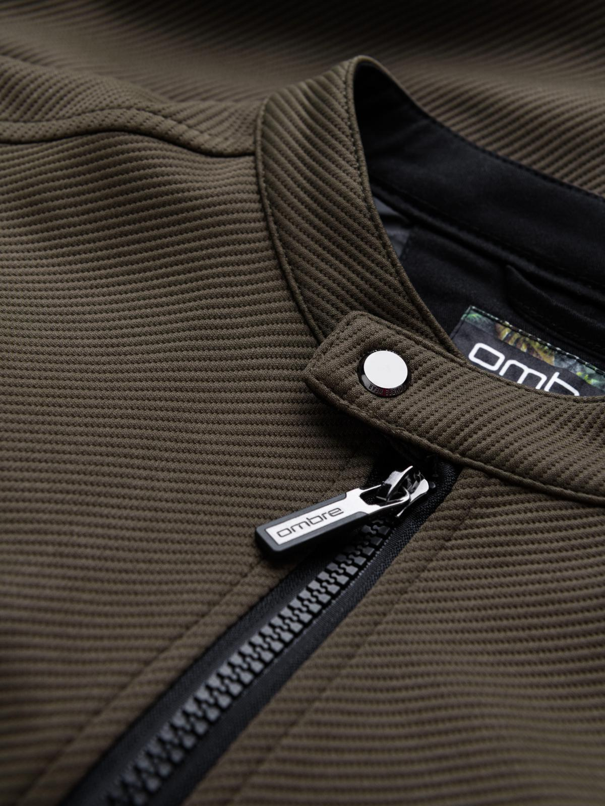 Ombre Men's BIKER jacket in structured fabric - dark olive green