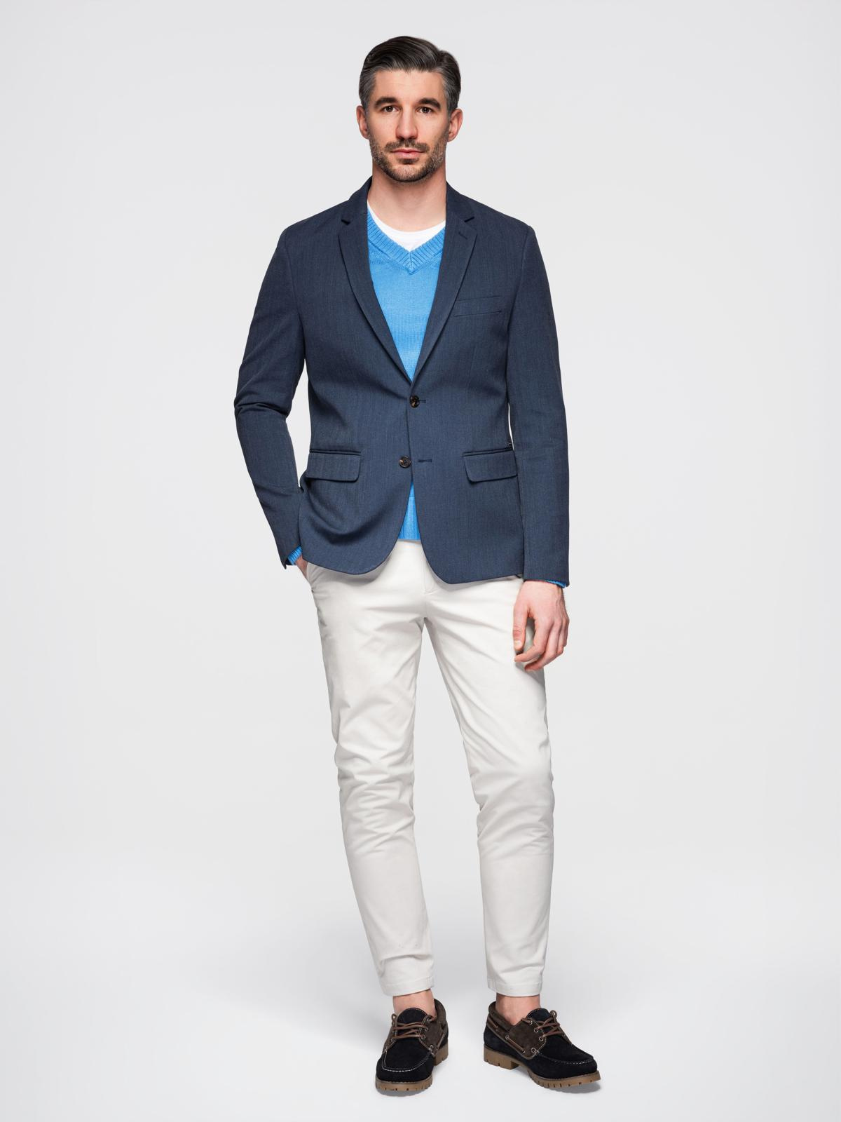 Ombre Elegant men's SLIM FIT jacket with rayon - dark blue