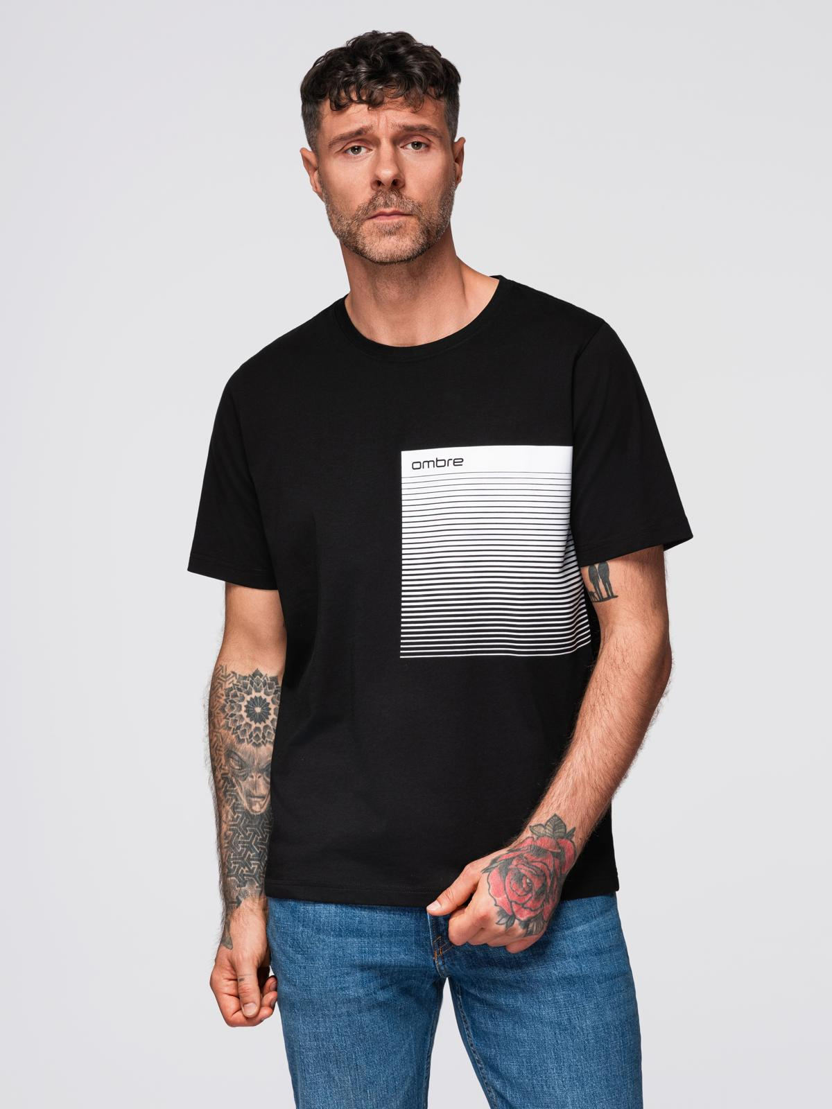 Ombre Men's cotton t-shirt with graphic print - black