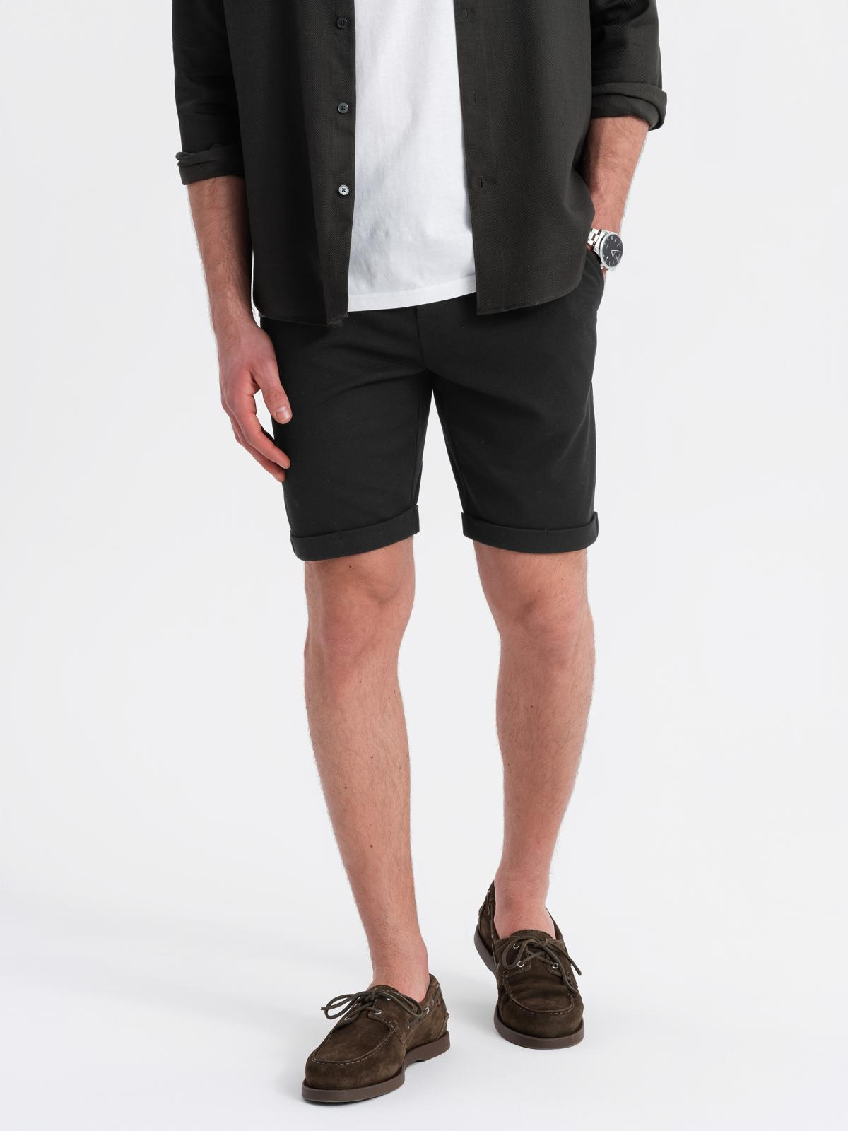 Ombre Men's knit shorts with rolled up legs - black