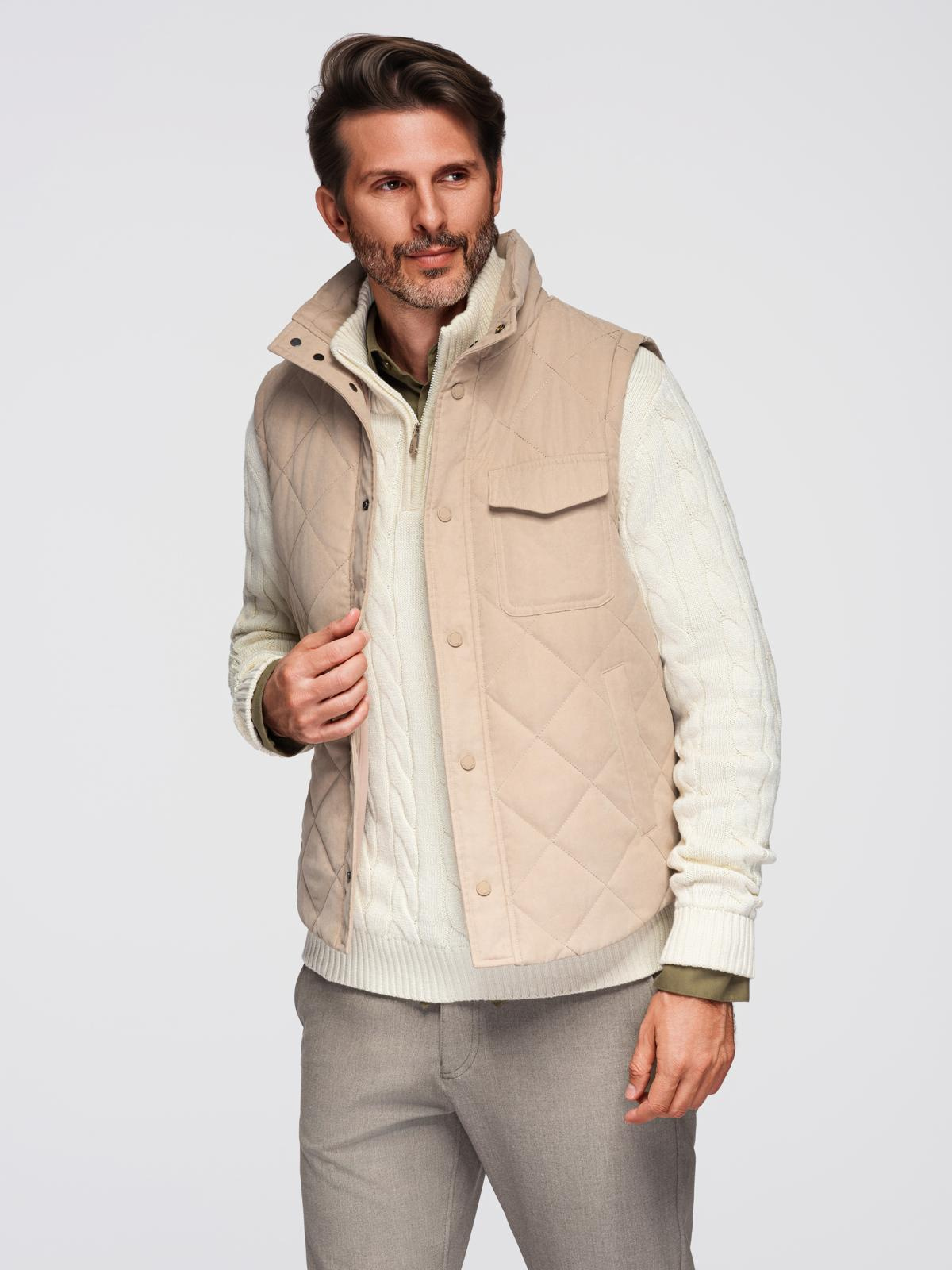 Ombre Men&#039;s peach effect quilted vest - beige