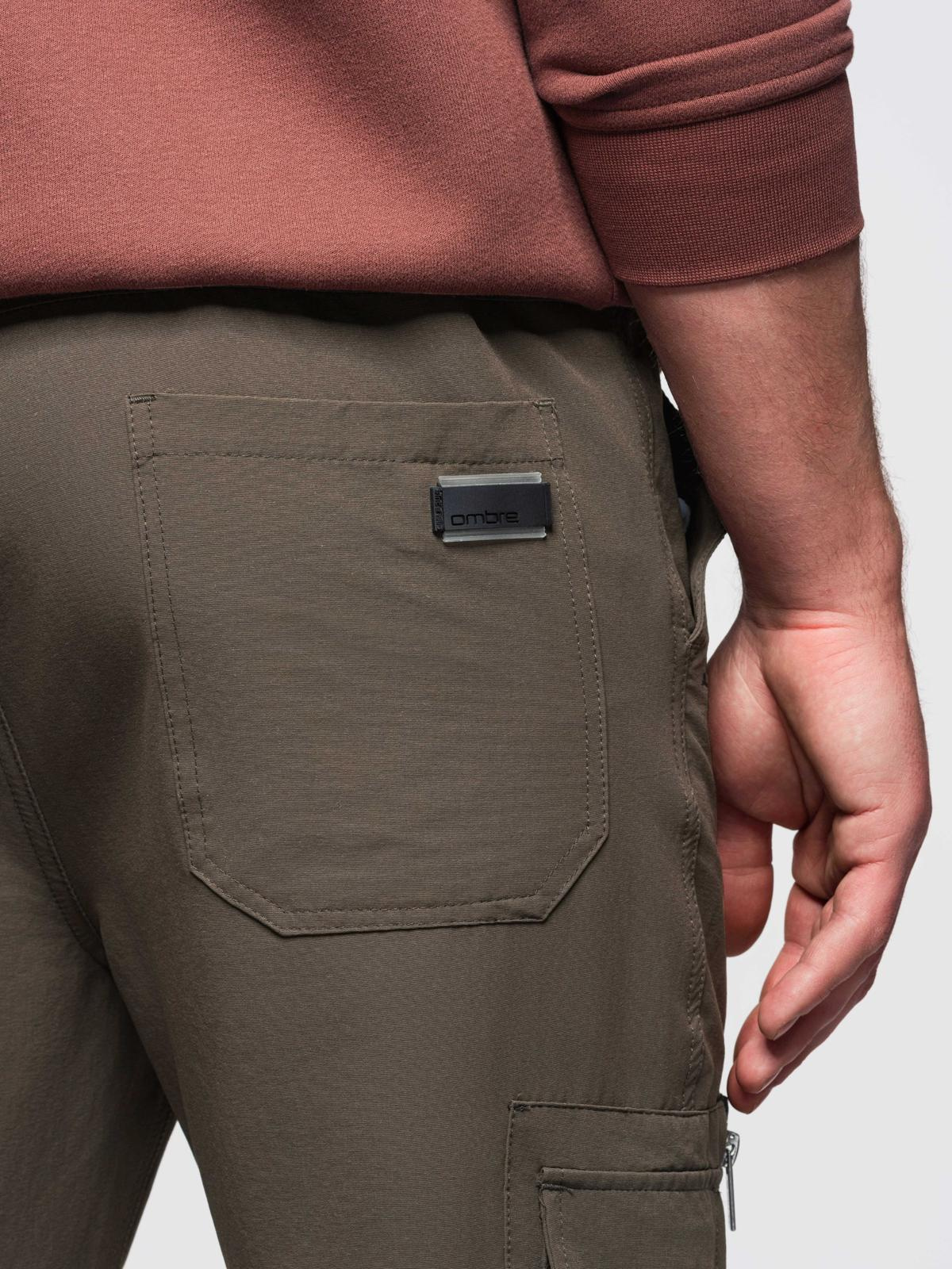 Ombre Men's jogger pants with cargo pockets and print - dark olive green