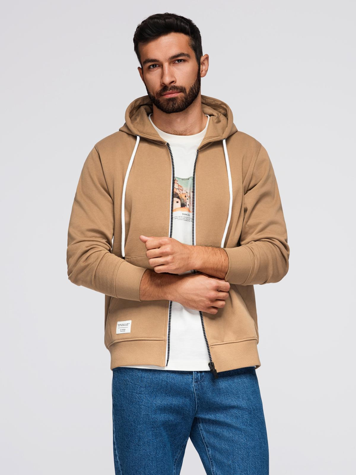 Ombre BASIC men&#039;s unbuttoned hooded sweatshirt - brown