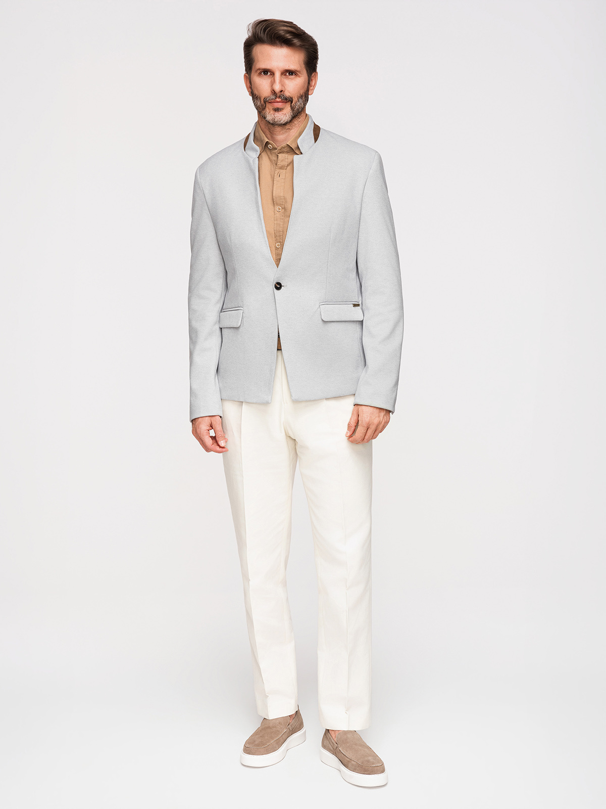 Ombre Men's melange rayon jacket with stand-up collar - grey melange