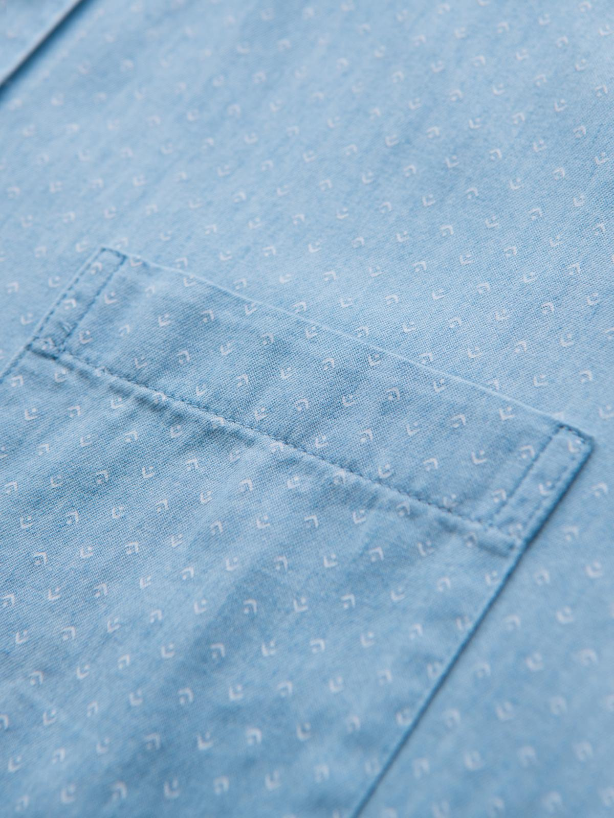 Ombre Men's patterned thin denim shirt with pocket - light blue