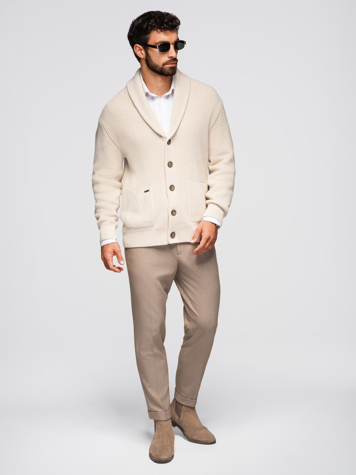 Ombre Men's cotton cardigan sweater with shawl collar - beige