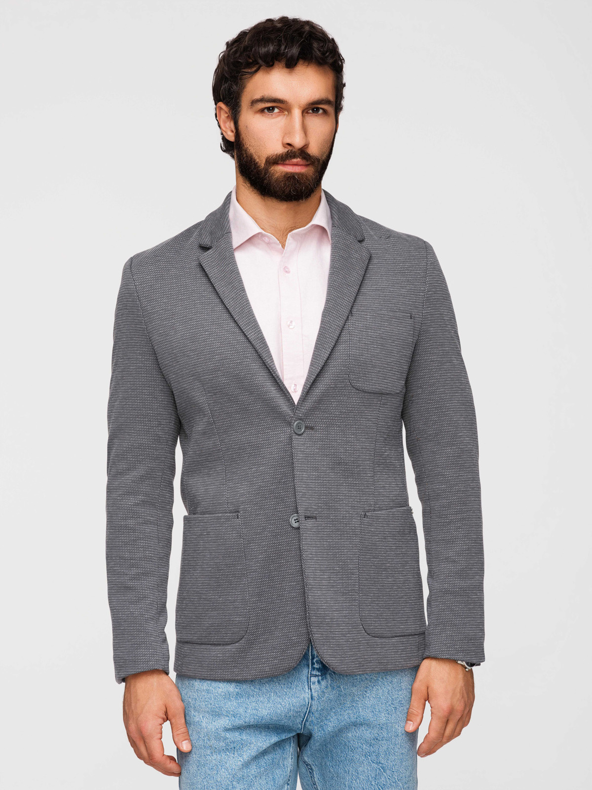 Ombre Elegant fitted men's structured knit blazer- graphite