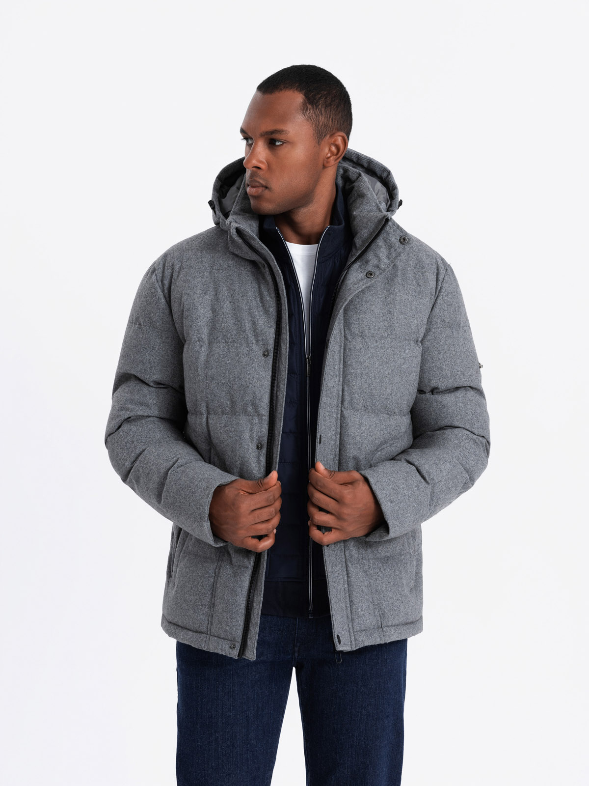 Ombre Men's lightweight jacket with mesh lining and hood - grey