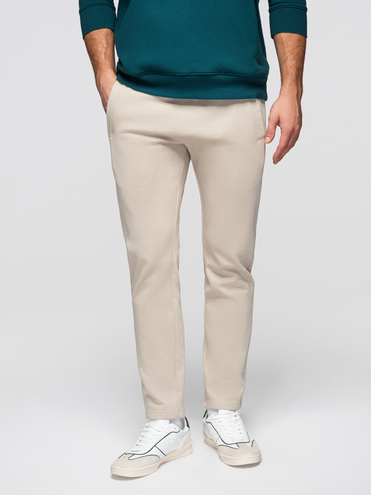 Ombre Men's BASIC cotton sweatpants with unlined leg - light beige