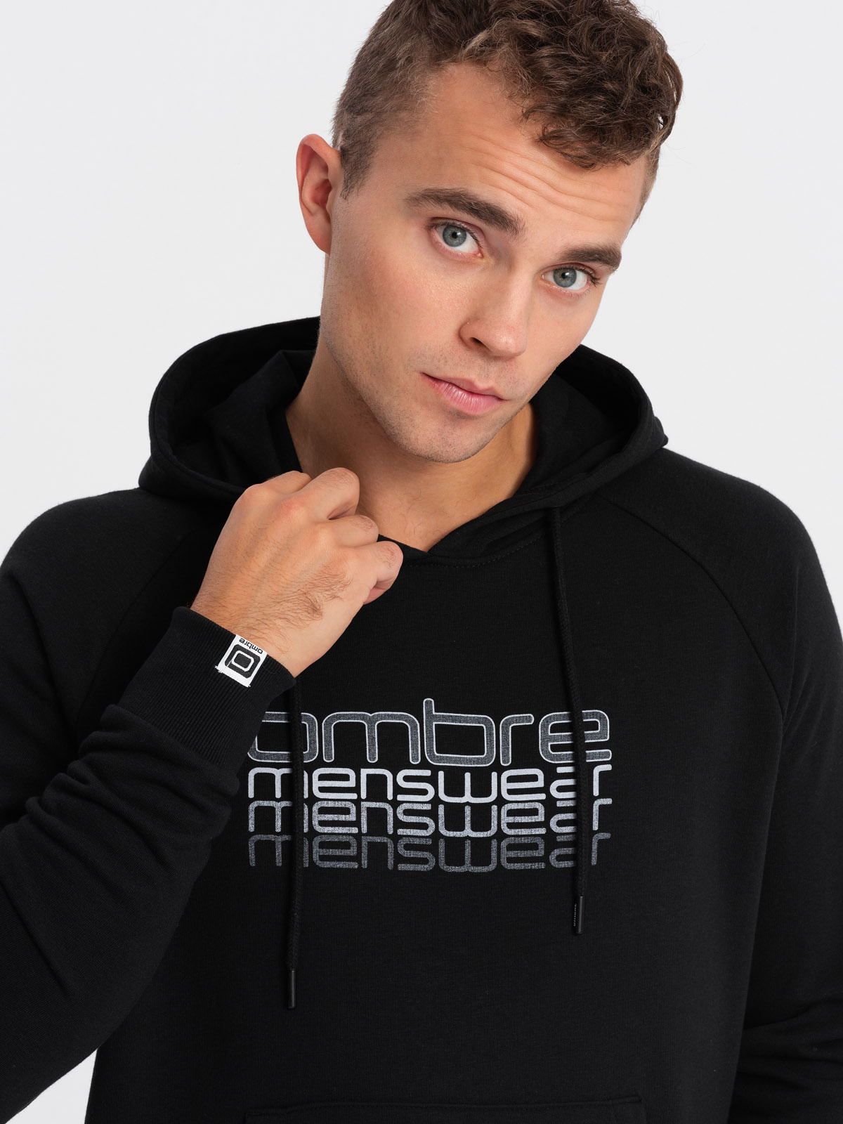Ombre Men's non-stretch hooded sweatshirt with print - black