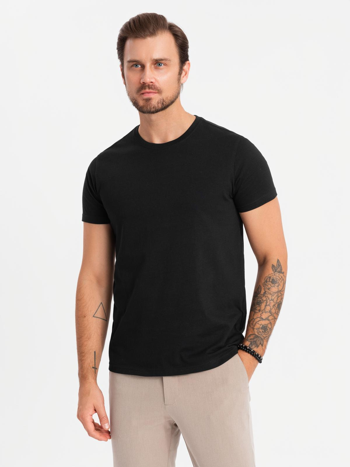 Ombre Set of men's BASIC cotton shirts with round neckline - black/gray/sand
