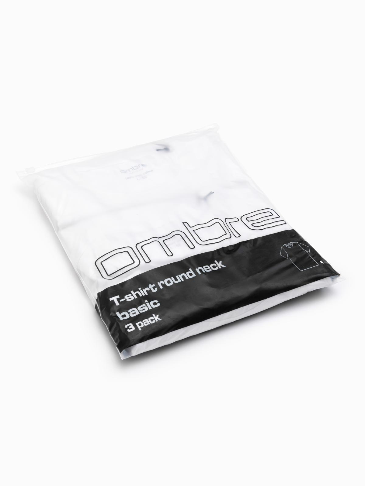 Ombre Set of men's BASIC cotton shirts with round neckline - 3x white
