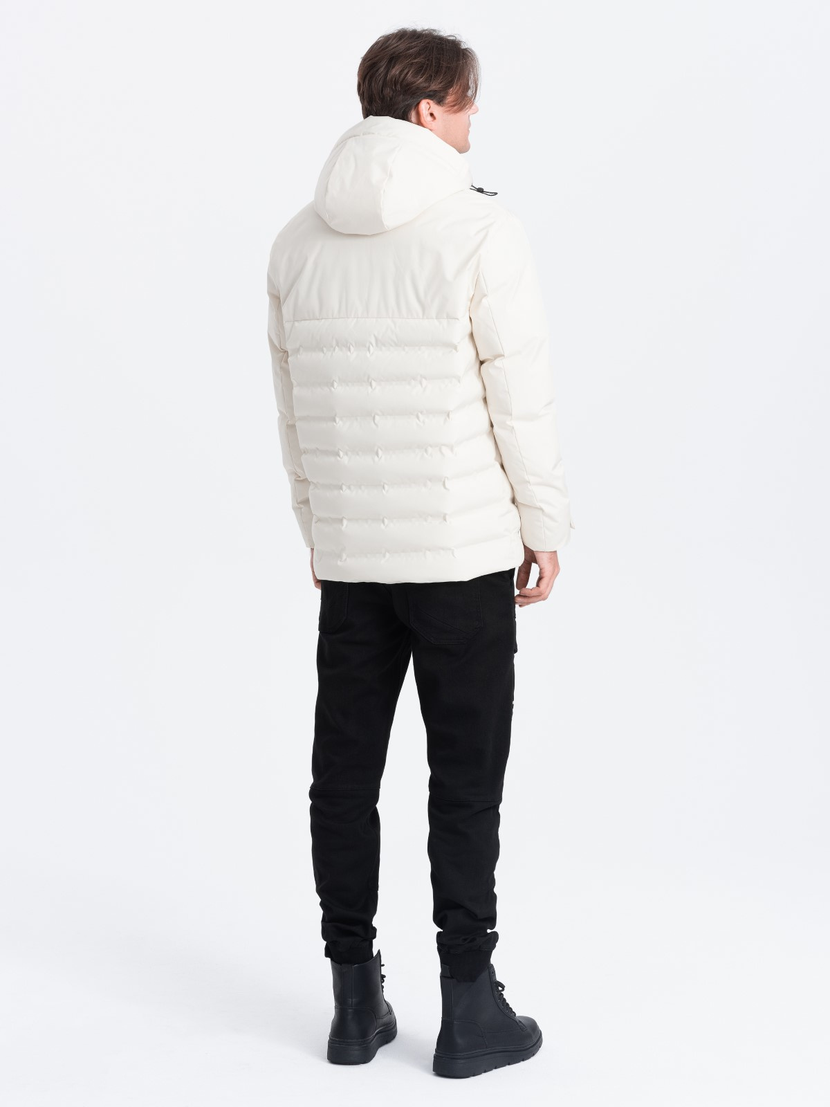 Ombre Men's winter jacket with detachable hood - cream