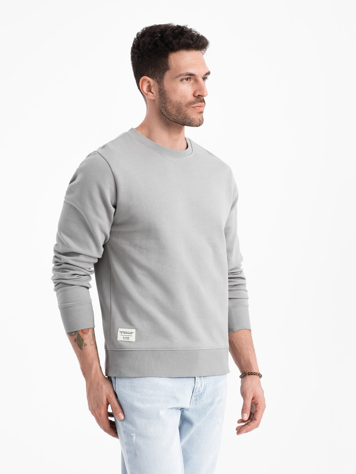 Ombre BASIC Men's Sweatshirt With Round Neckline - Grey