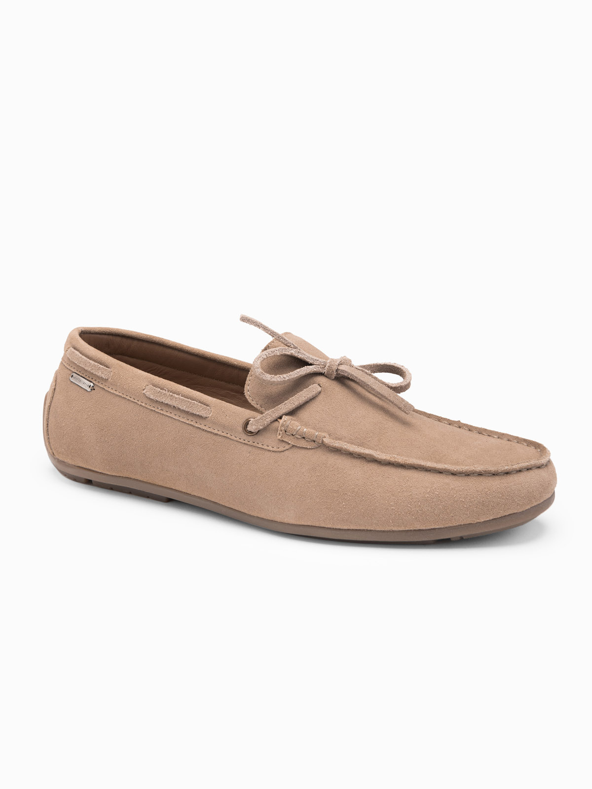Ombre Men's leather moccasin shoes with thong and driver sole - beige