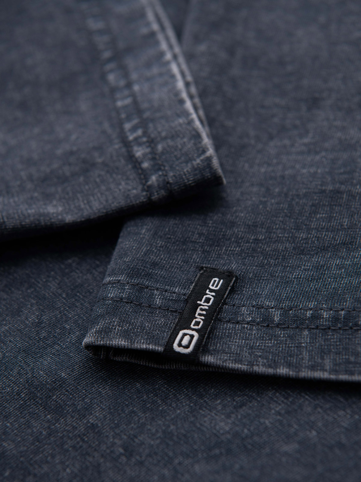 Ombre Men's t-shirt with wash effect and buttons at neckline - navy blue