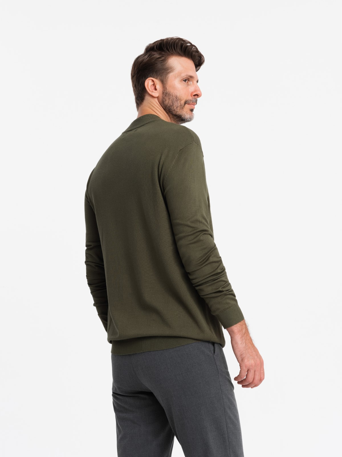Ombre Men&#039;s knitted half turtleneck with viscose - dark olive