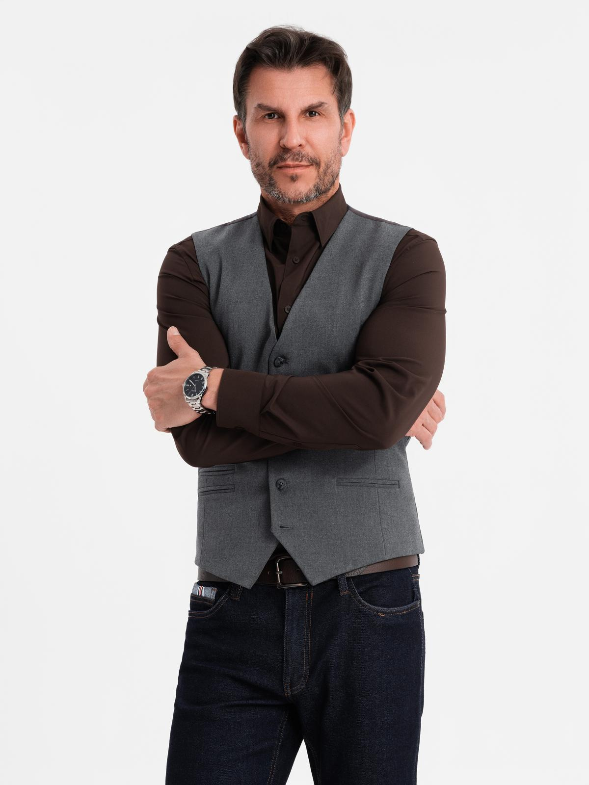 Ombre Men&#039;s suit vest with classic detailing and lining - graphite