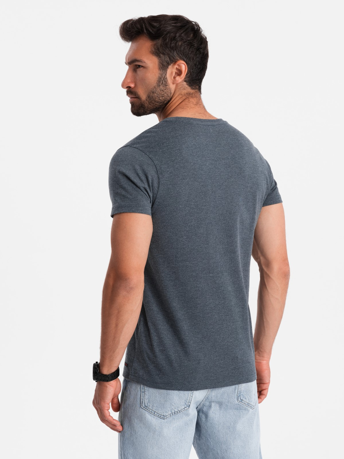 Ombre Men's T-shirt with unbuttoned round henley neckline - navy blue