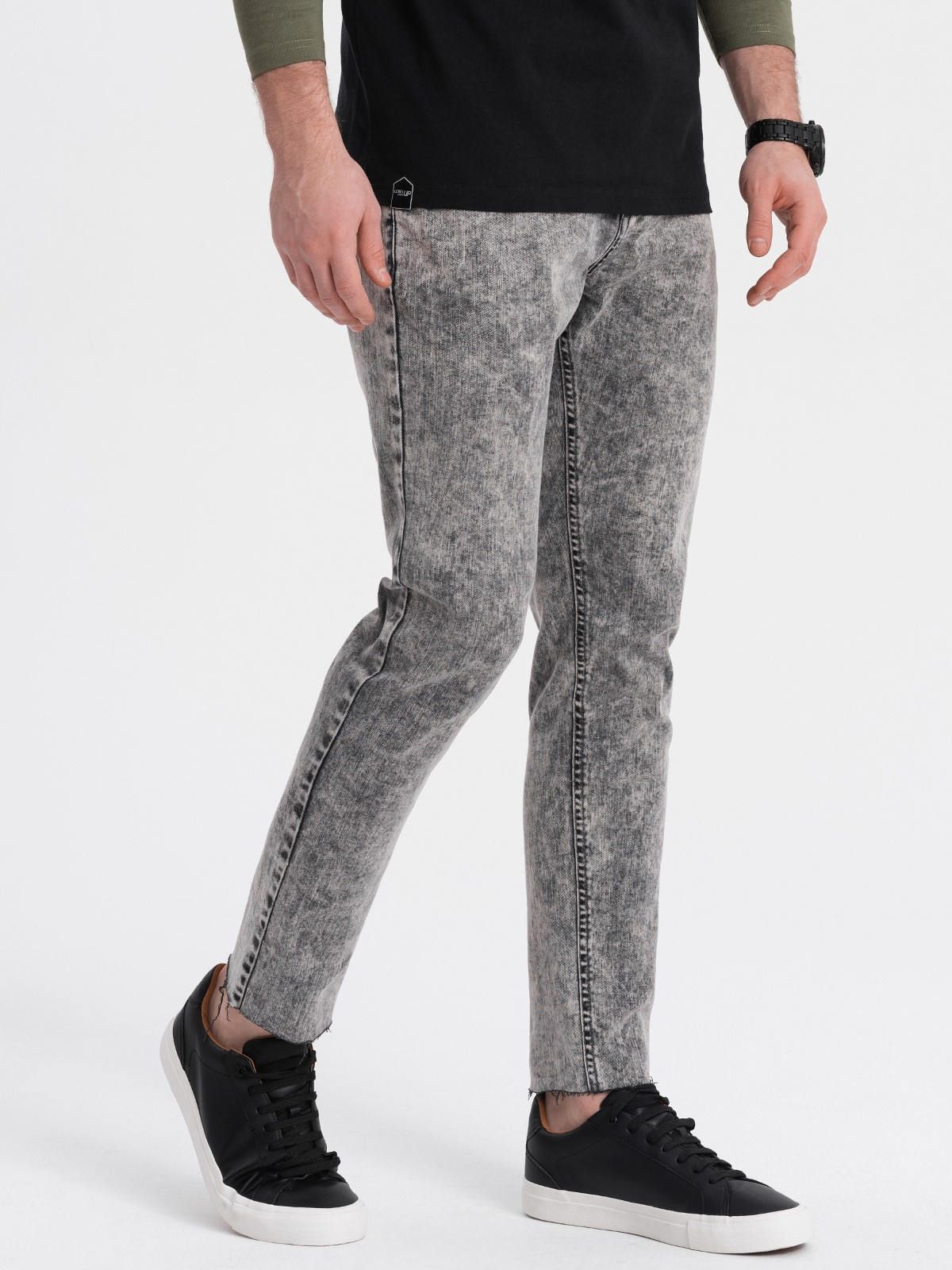 Ombre Men&#039;s marbled denim pants with raw-leg SLIM FIT - grey