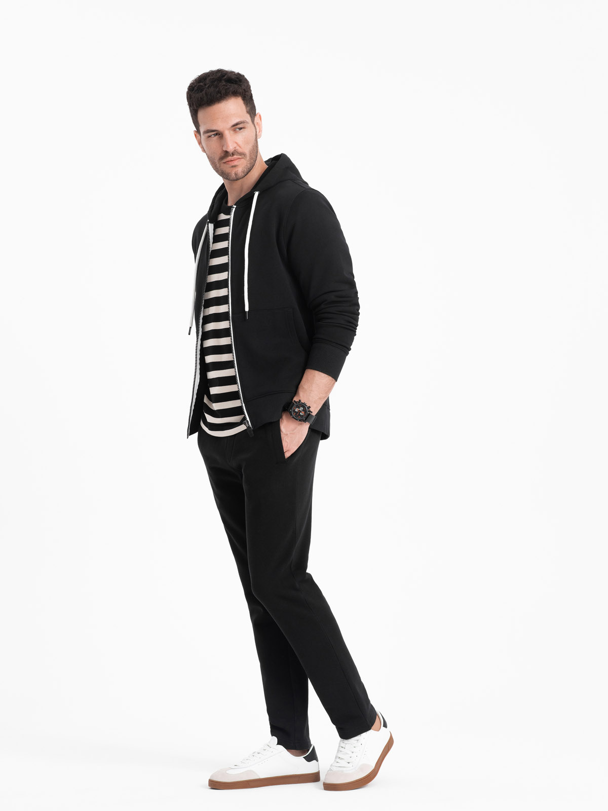 Ombre Men&#039;s BASIC unbuttoned hooded sweatshirt - black