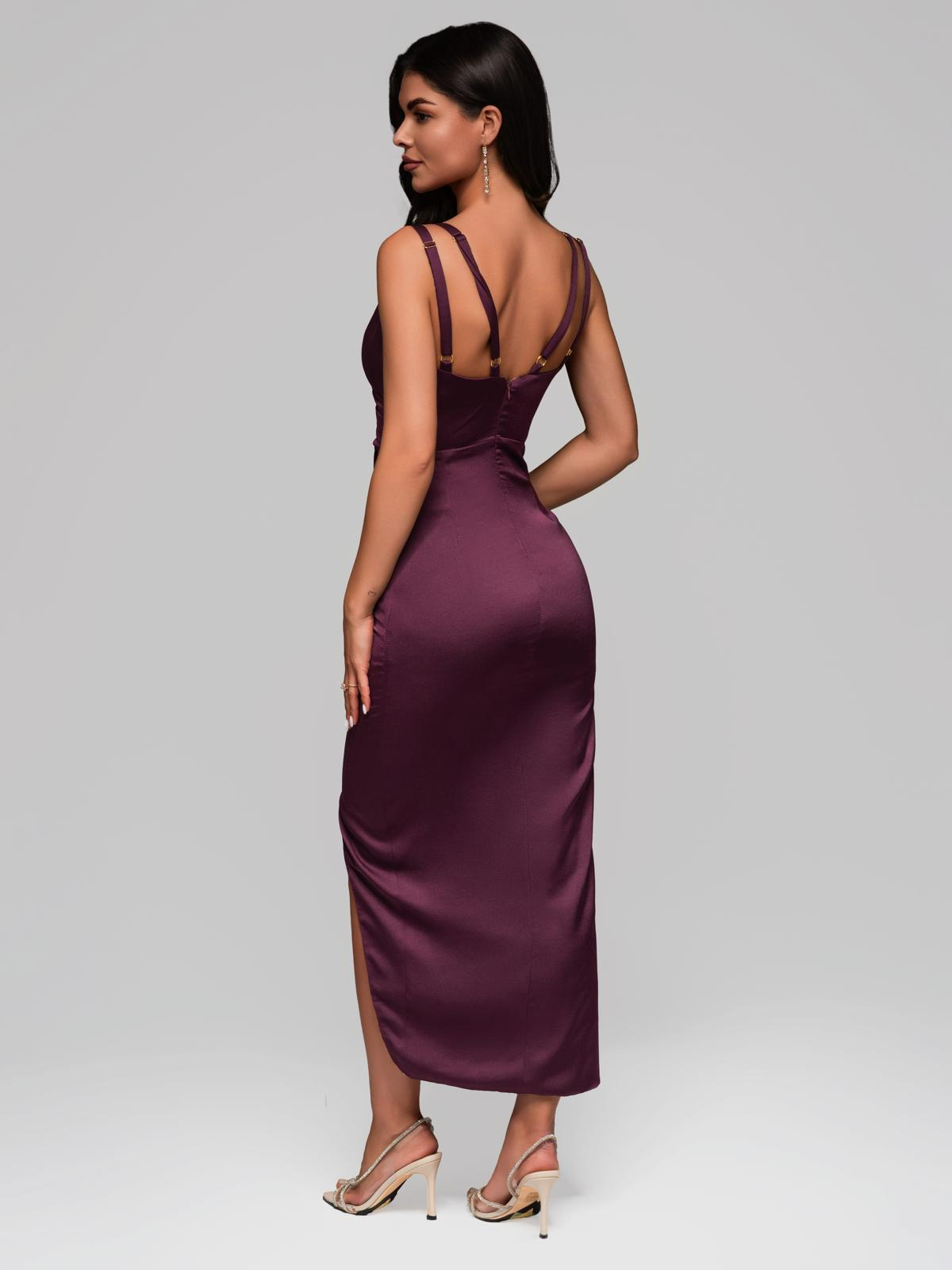 Edoti Women's midi dress with slim straps and a sweetheart neckline LIDIA DL
