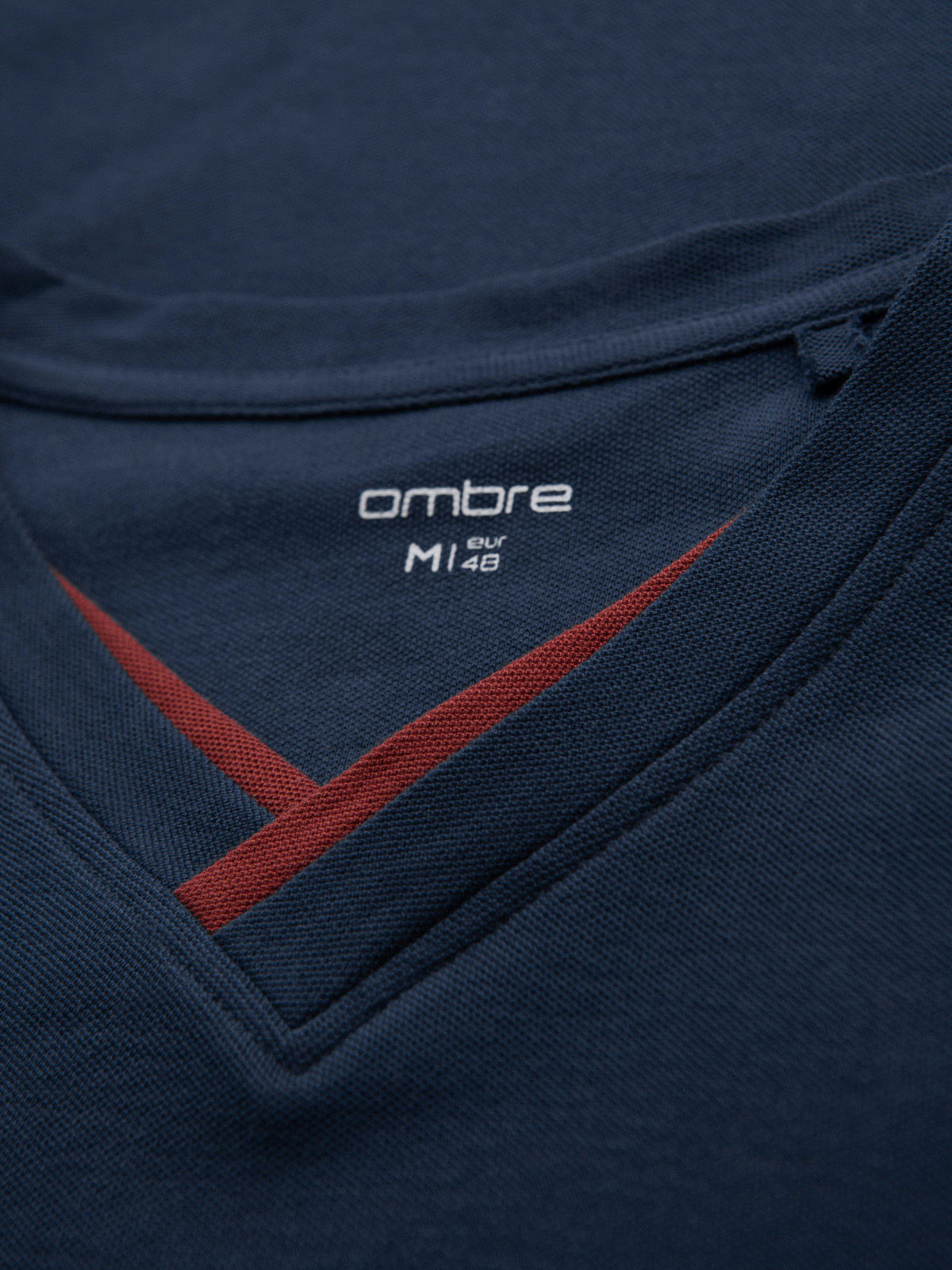 Ombre Men's T-shirt with contrasting inserts and v-neck - navy blue