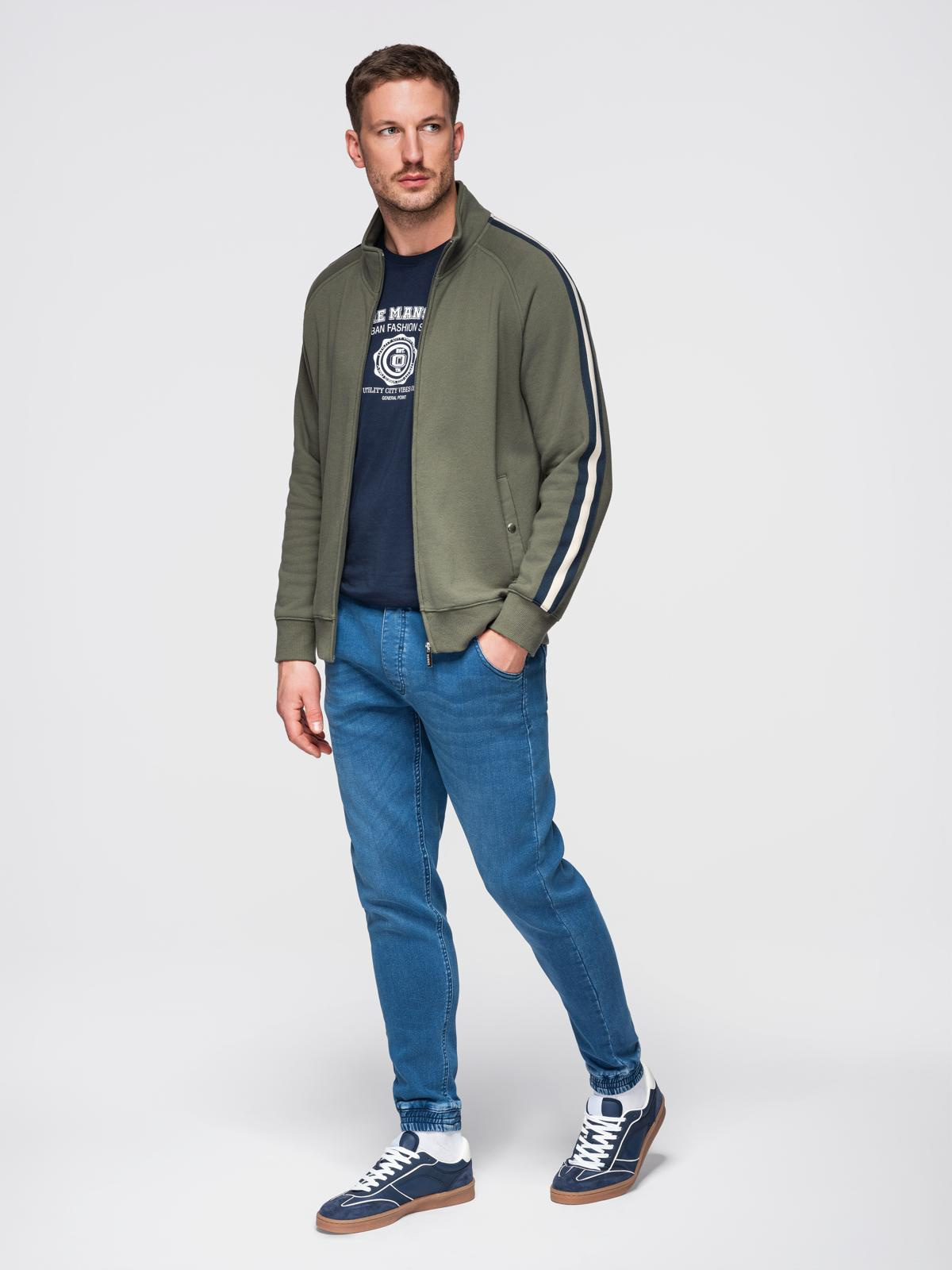 Ombre pánske denim jogger nohavice s pásom na šnúrku - modré