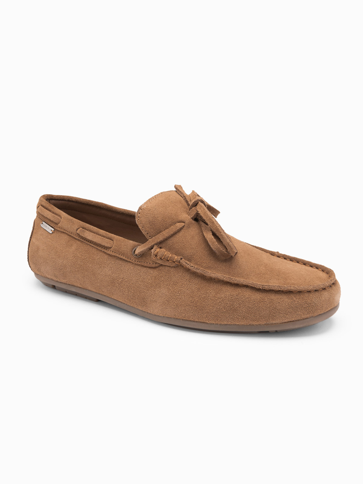 Ombre Men's moccasin leather shoes with thong and driver sole - brown