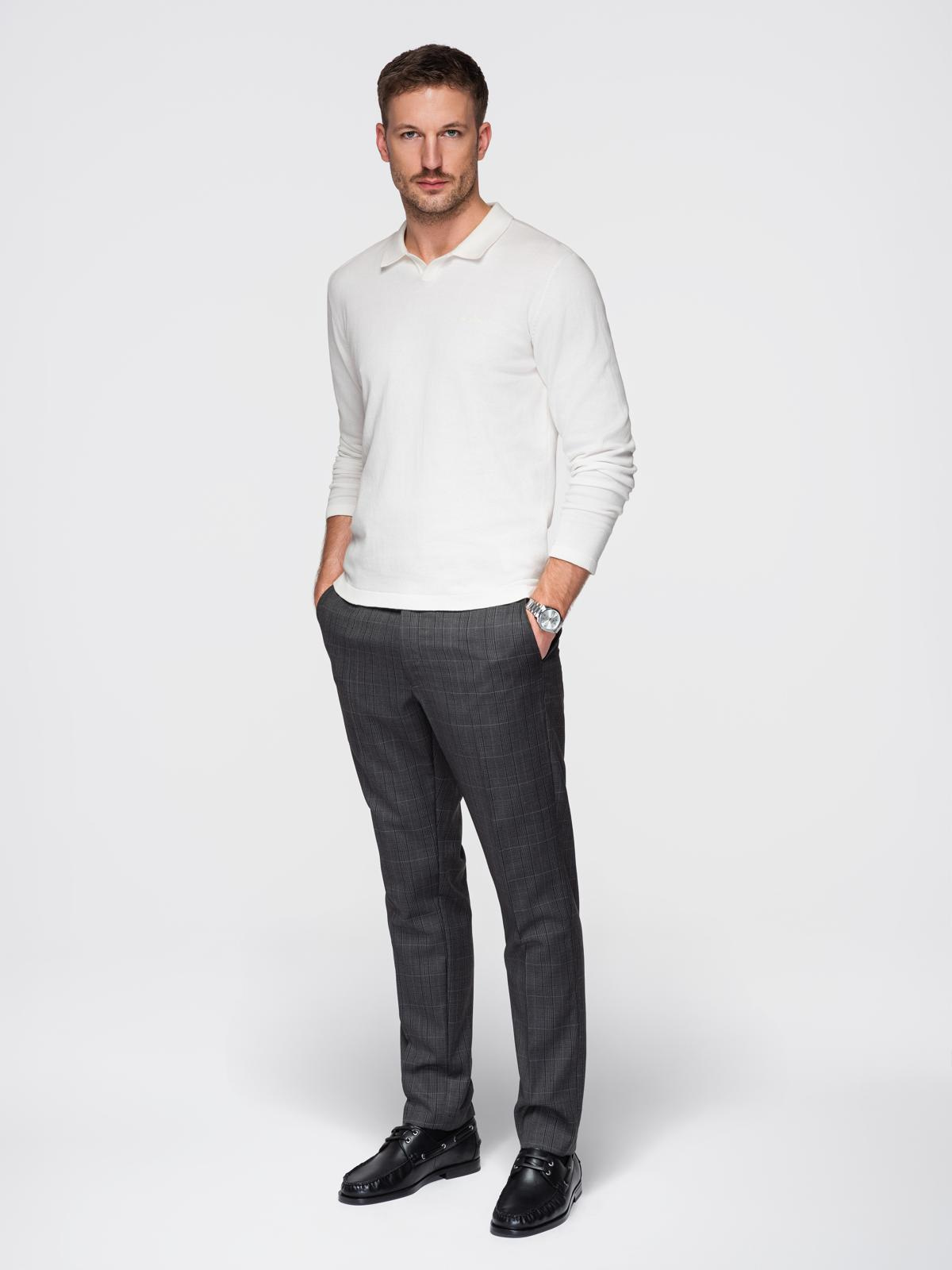 Ombre Men's polo sweater with embroidery on chest - white