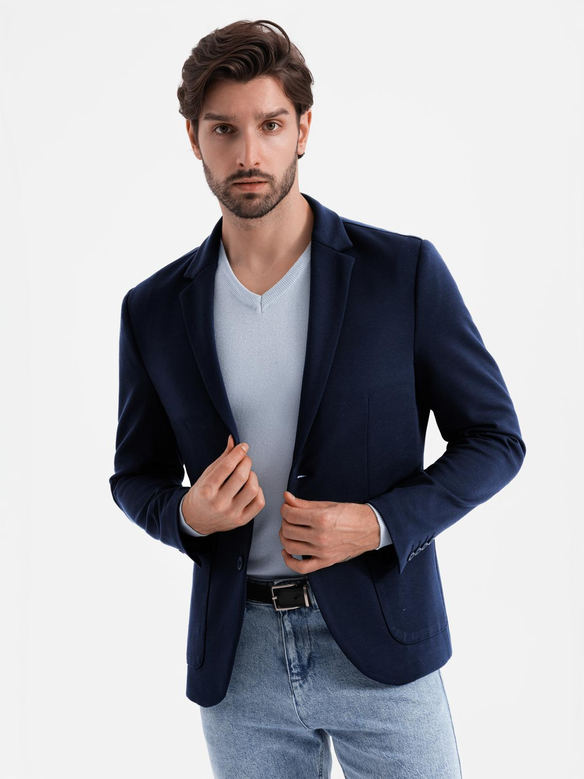 Ombre Men&#039;s jacket with patch pockets - navy blue