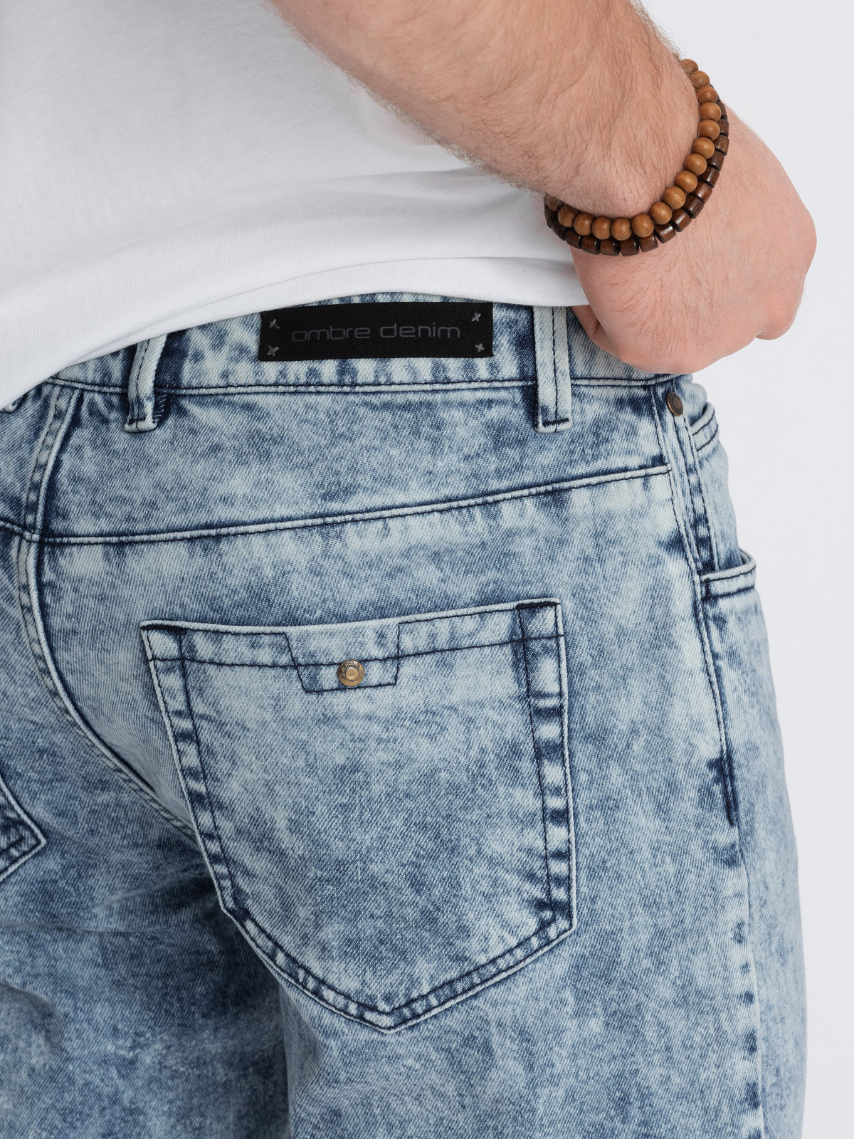 Ombre Men&#039;s slim fit denim pants with stitching at the knees - blue