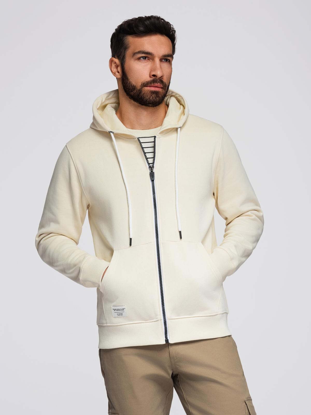Ombre Men&#039;s BASIC unbuttoned hooded sweatshirt - cream