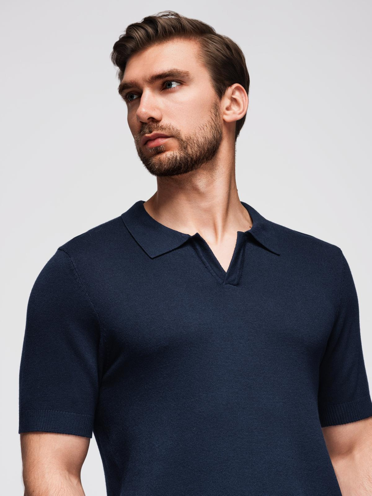 Ombre Men's buttonless polo shirt with classic weave - navy blue