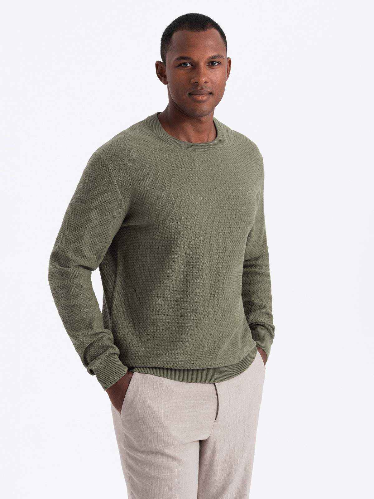 Ombre Men's RELAXED FIT Knit Sweater In Diamond Weave - Olive