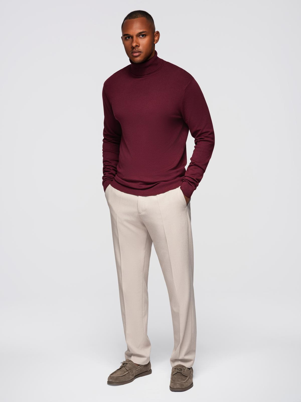 Ombre Men&#039;s single color knitted turtleneck with viscose - maroon