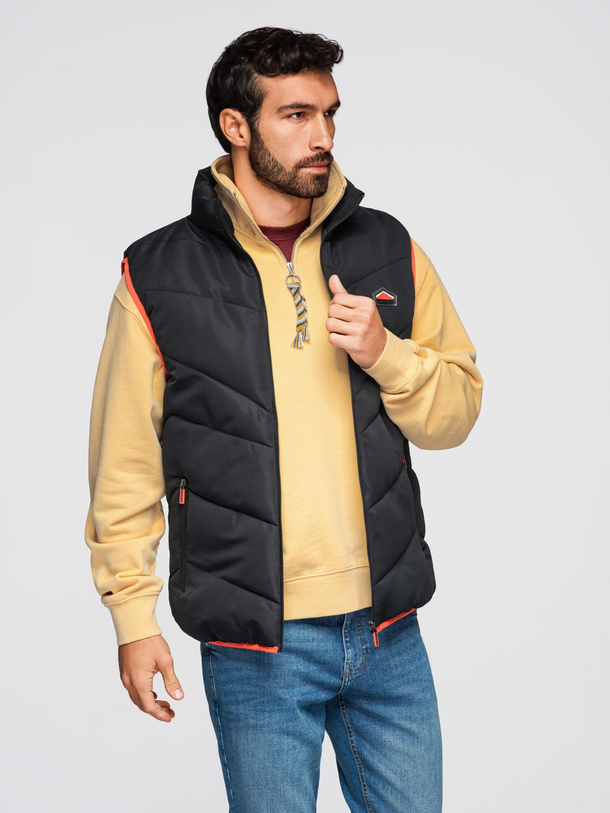 Ombre Men's quilted sleeveless jacket with neon accents - black