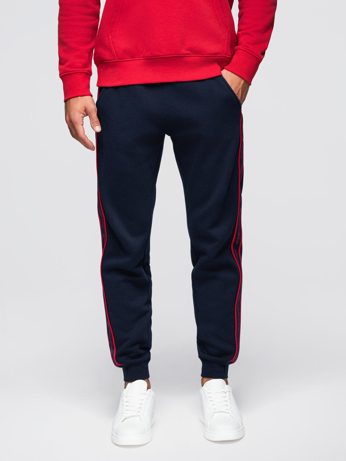 Ombre Men&#039;s sports jogger pants with stripes - navy blue