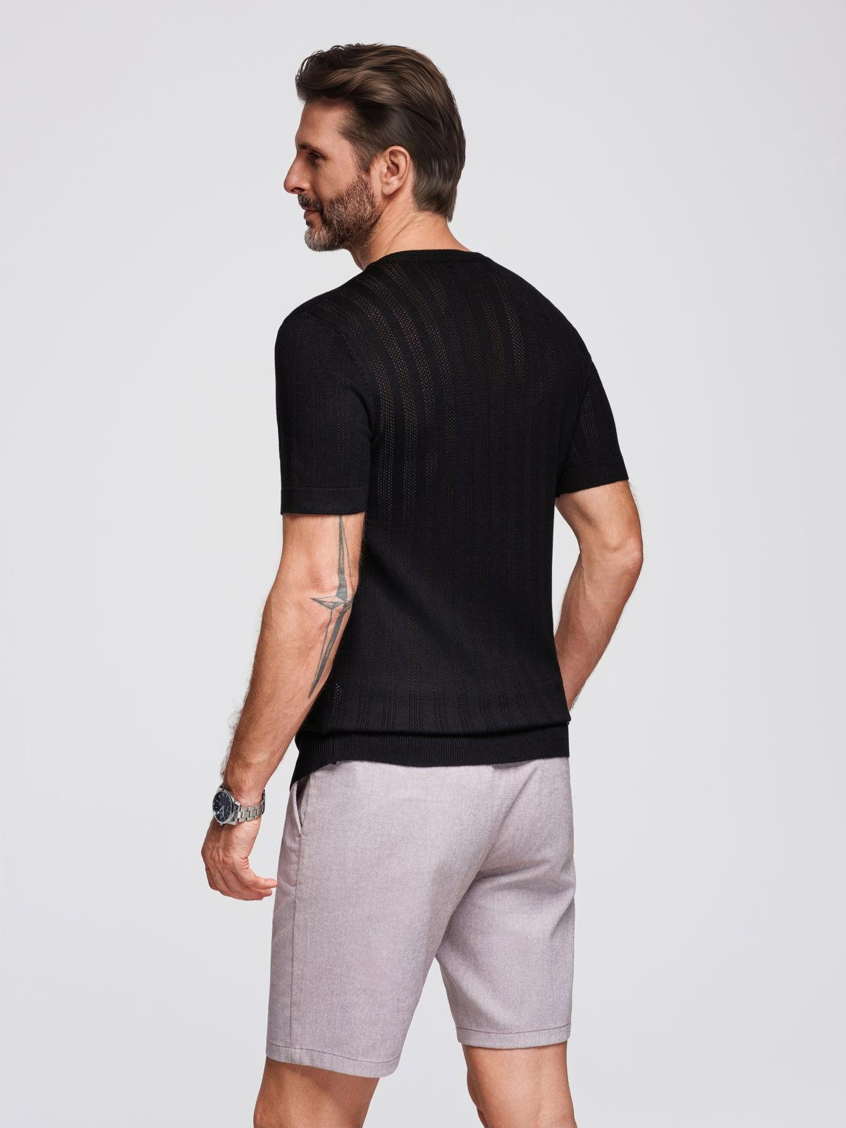 Ombre Men's openwork sweater with round neckline and short sleeves - black