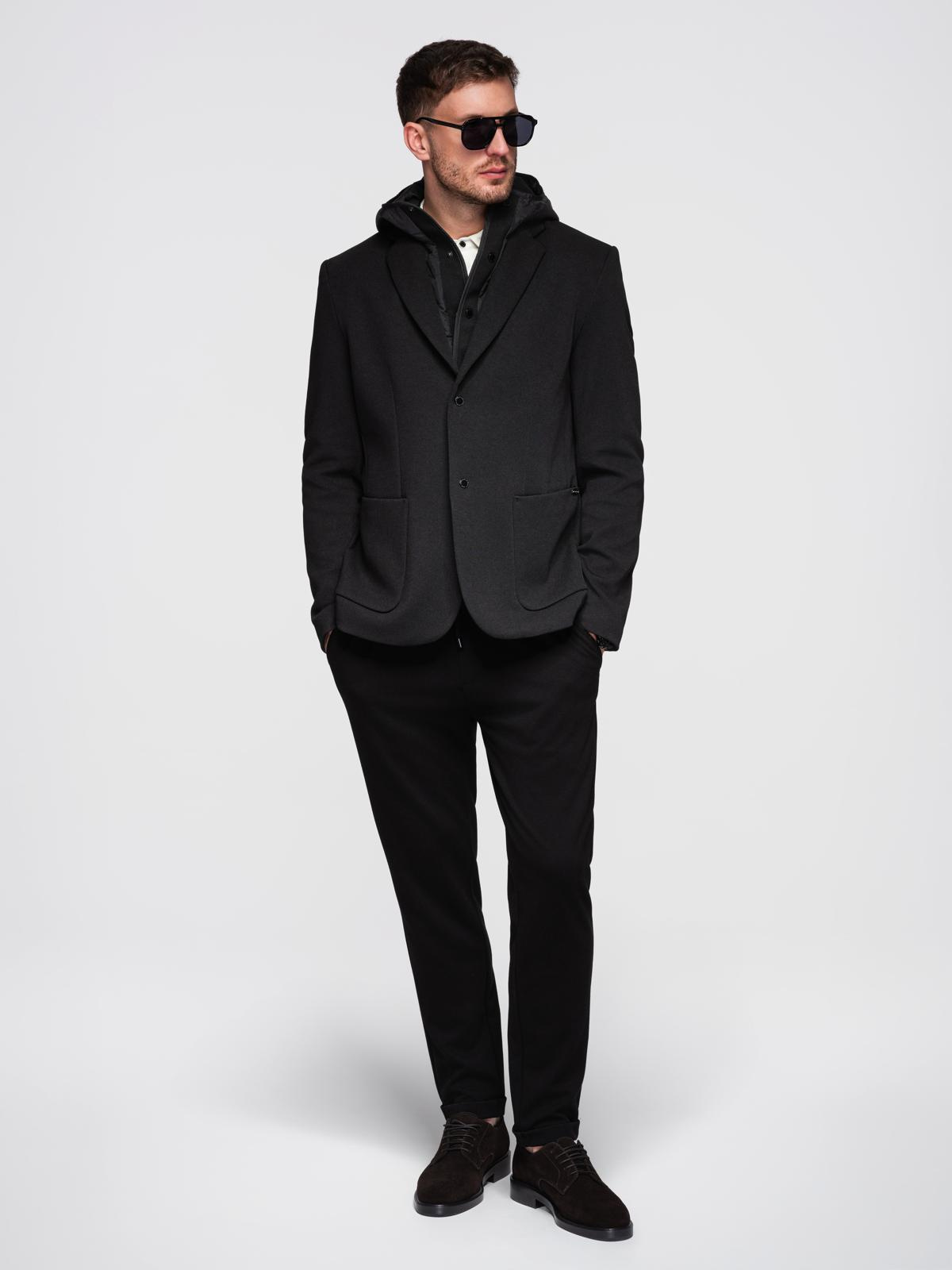 Ombre Men's jacket with high collar and hood - black