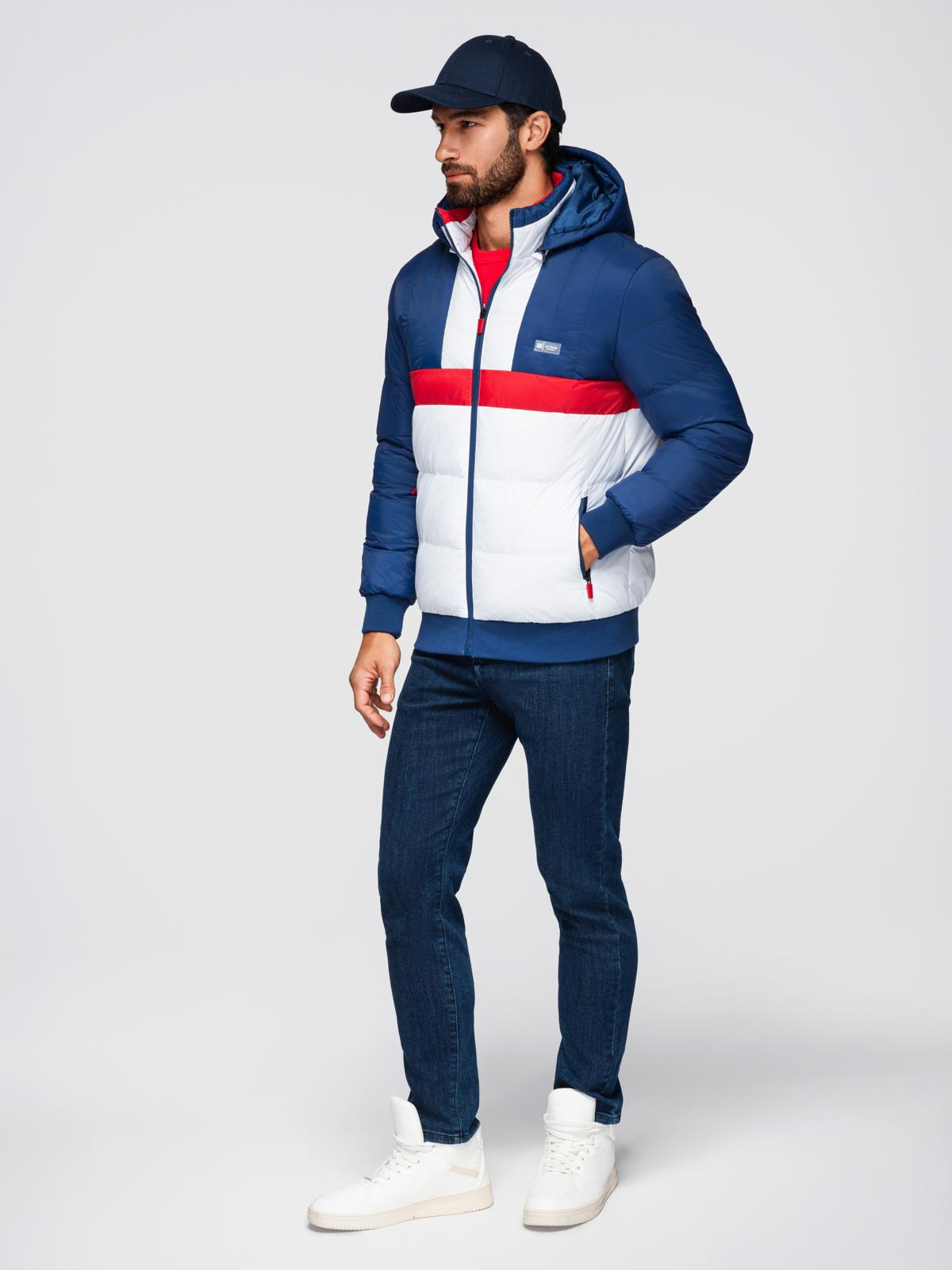 Ombre Colorful retro men&#039;s sports jacket - blue and white