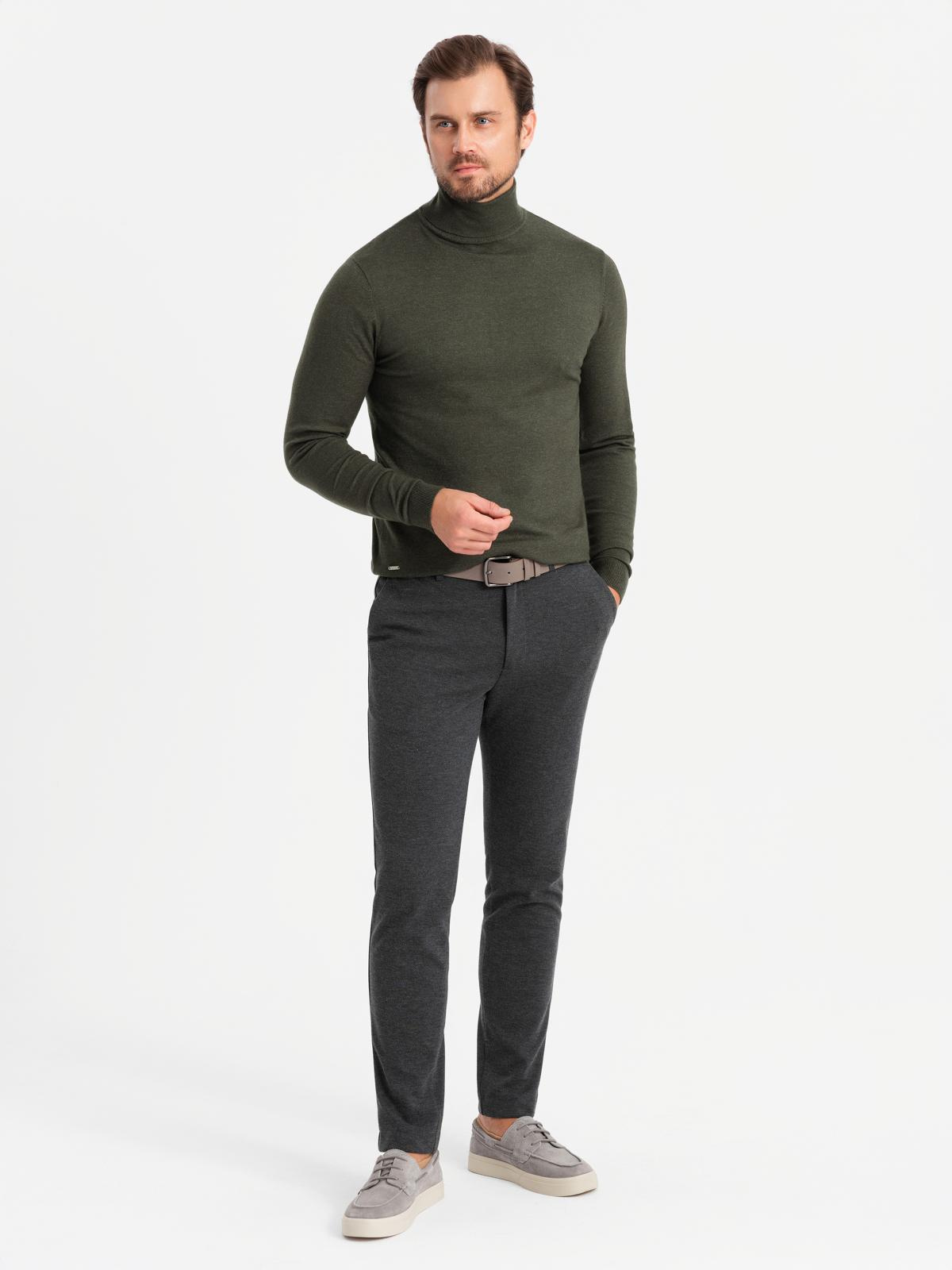 Ombre Men&#039;s knitted turtleneck with viscose - dark grey