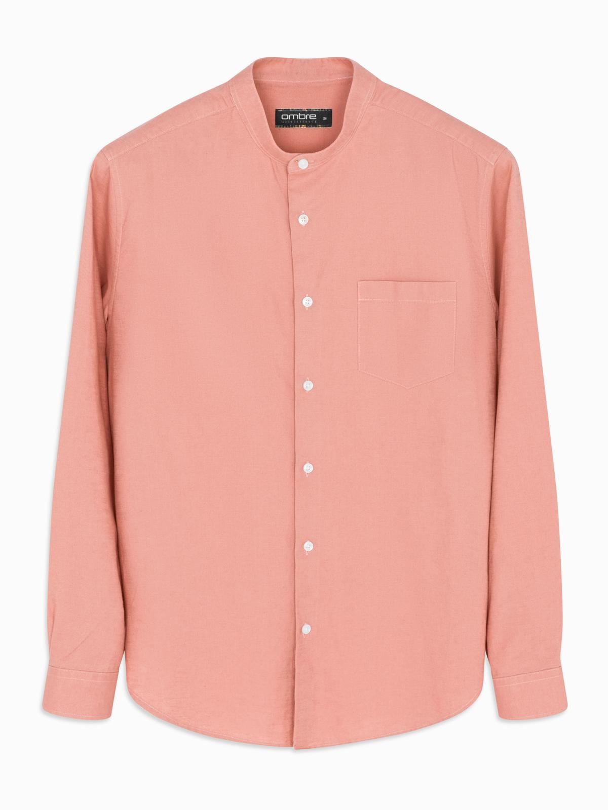 Ombre Men's linen shirt with collar and pocket REGULAR FIT - peach