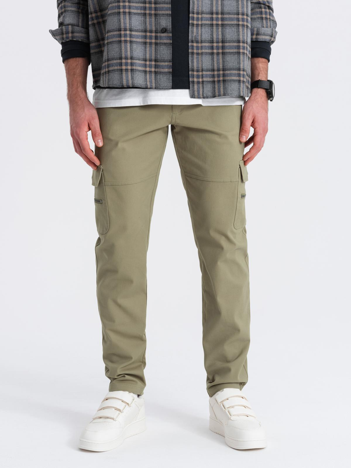 Ombre Men&#039;s STRAIGHT LEG cargo pants with zippered pockets - olive
