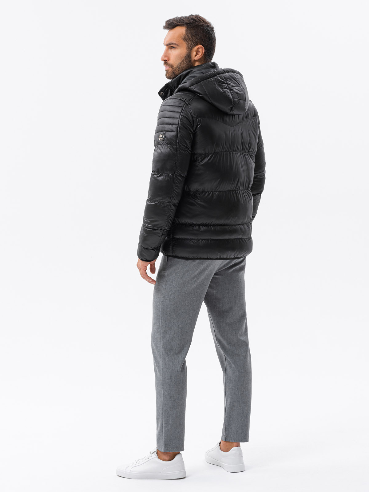 Ombre Men&#039;s winter quilted jacket with decorative zippers - black