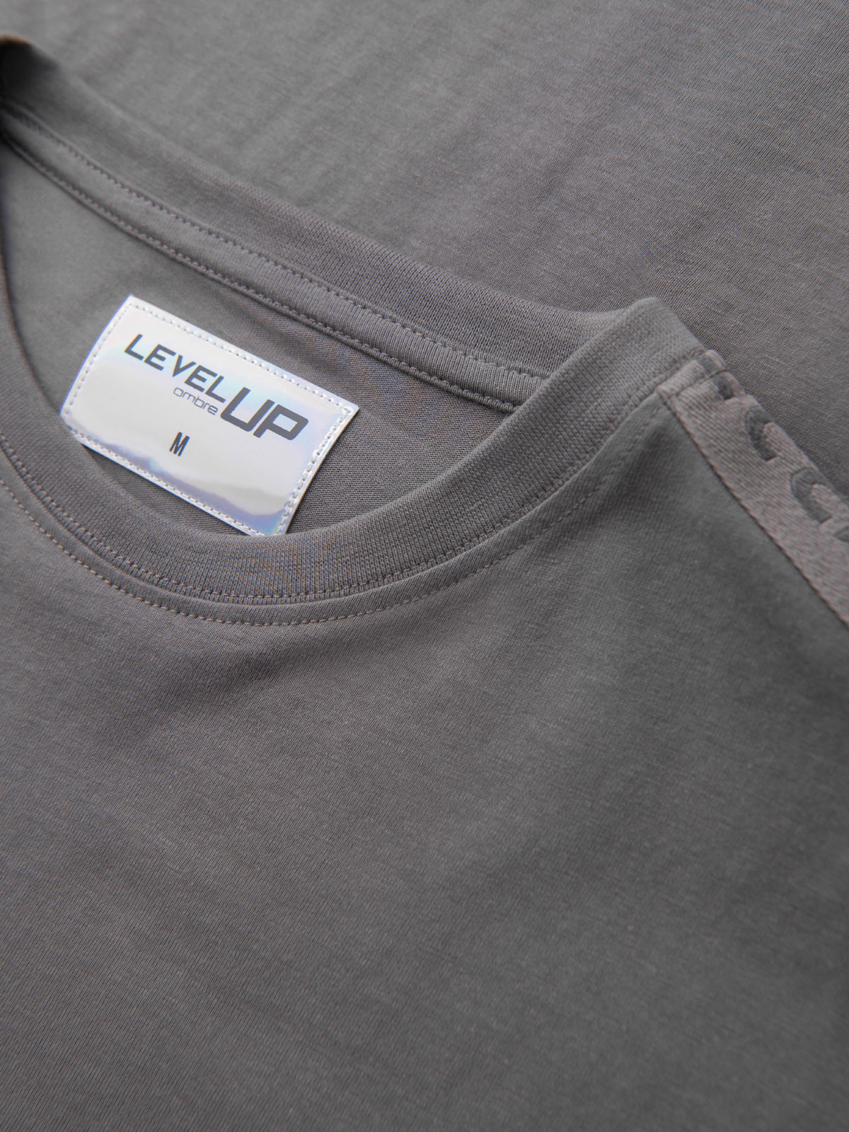Ombre Men's cotton U-neck longsleeve with piping and chest print - grey