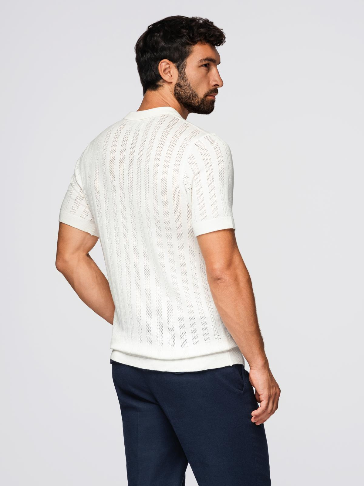 Ombre Men's openwork polo shirt with zipper at neckline - white