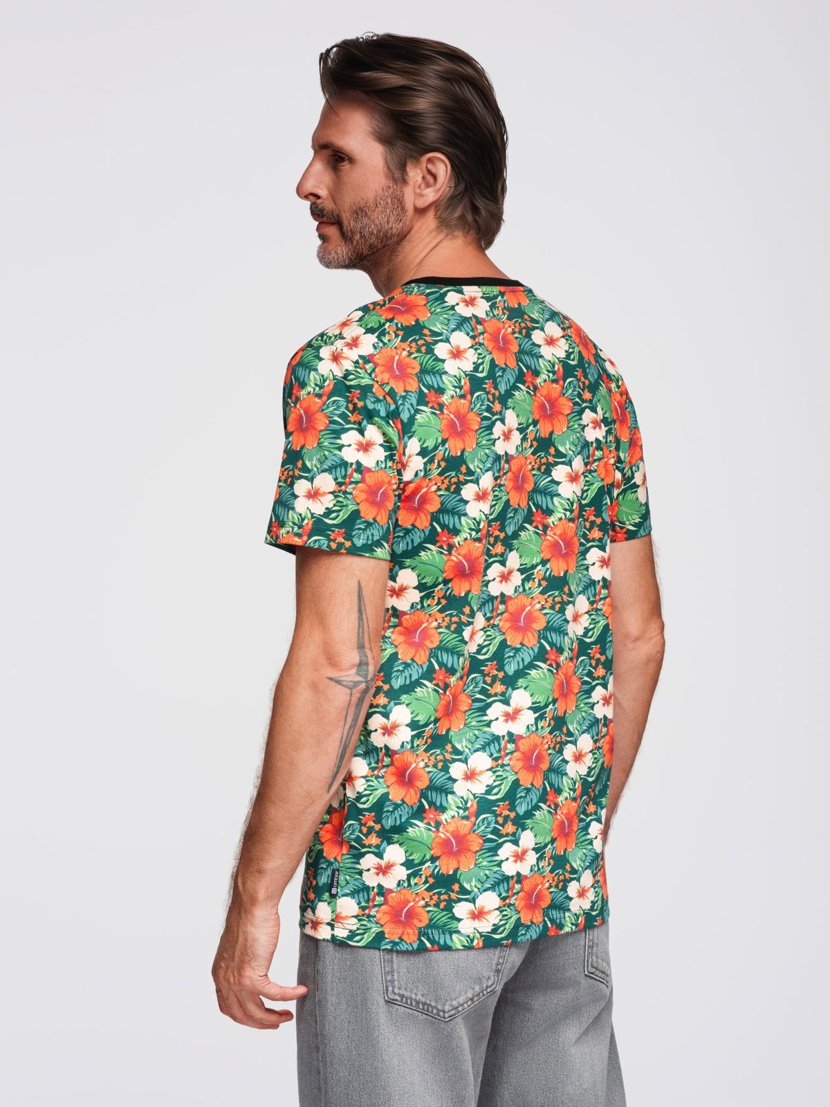 Ombre Men's full print floral pattern cotton t-shirt - black