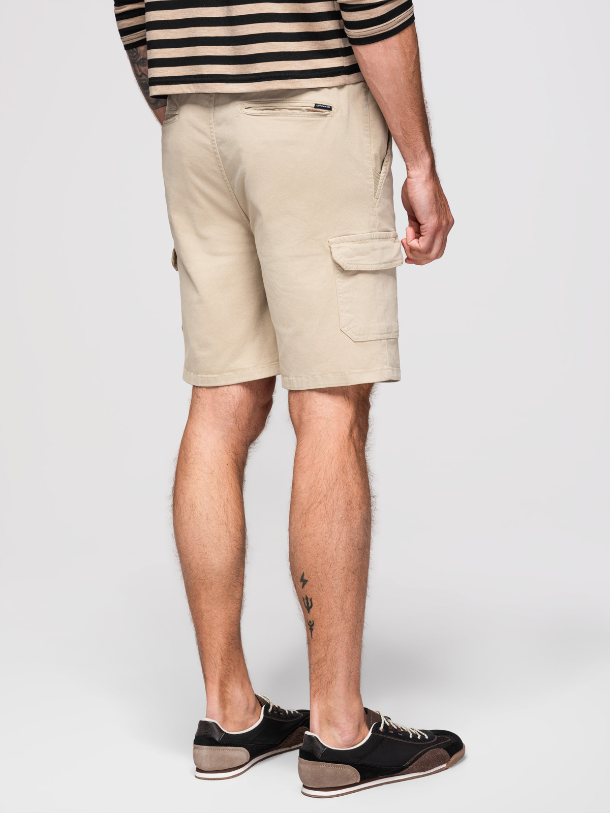 Ombre Men's cotton cargo shorts with elastic waistband - beige