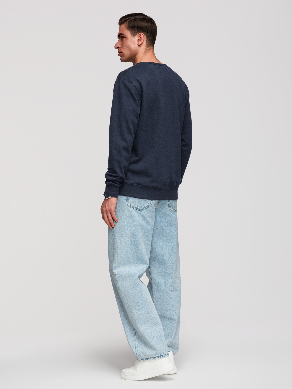 Ombre Men's sweatshirt with decorative zips on the front - navy blue